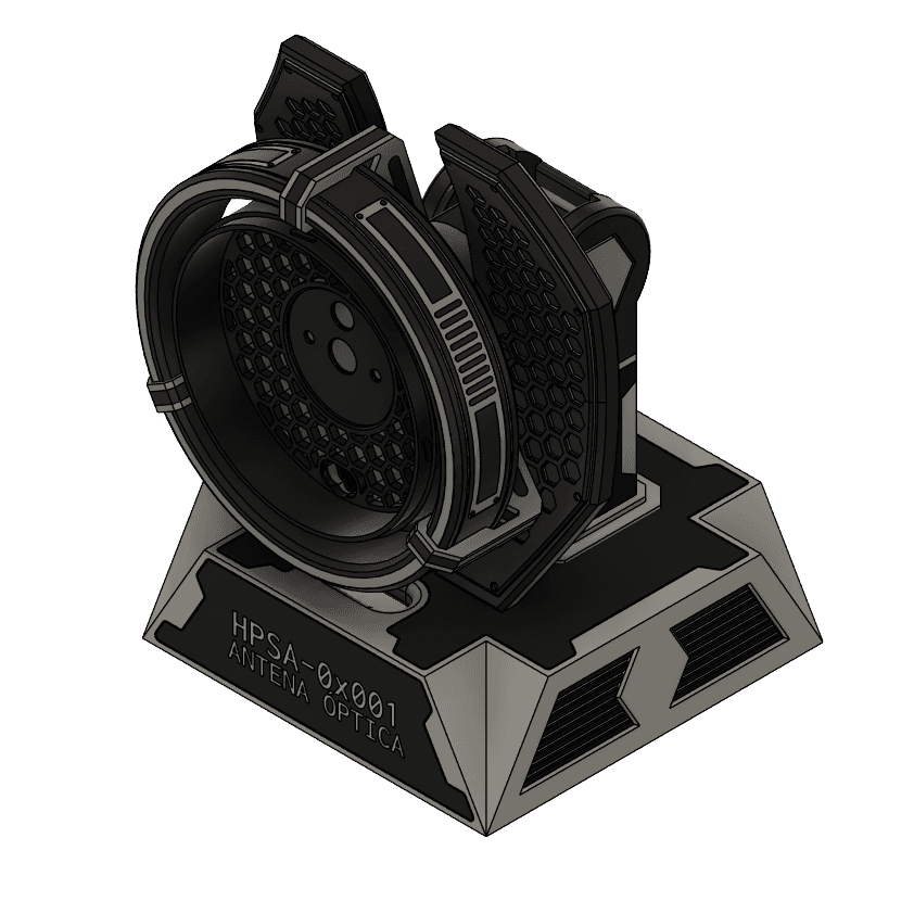 Render de la Antena Óptica HP1, HPSA-0x001, sobre su base escultórica.